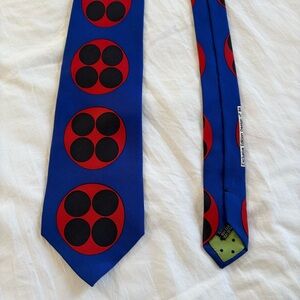 Gene Meyer vintage 90s tie silk necktie men’s geometric blue red dot no. 84